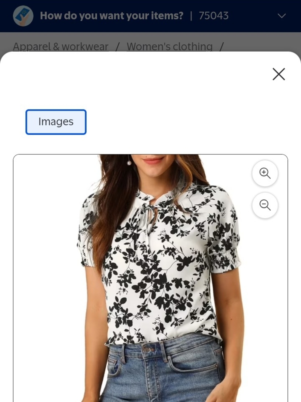 Black & White Floral Tie-Neck Blouse